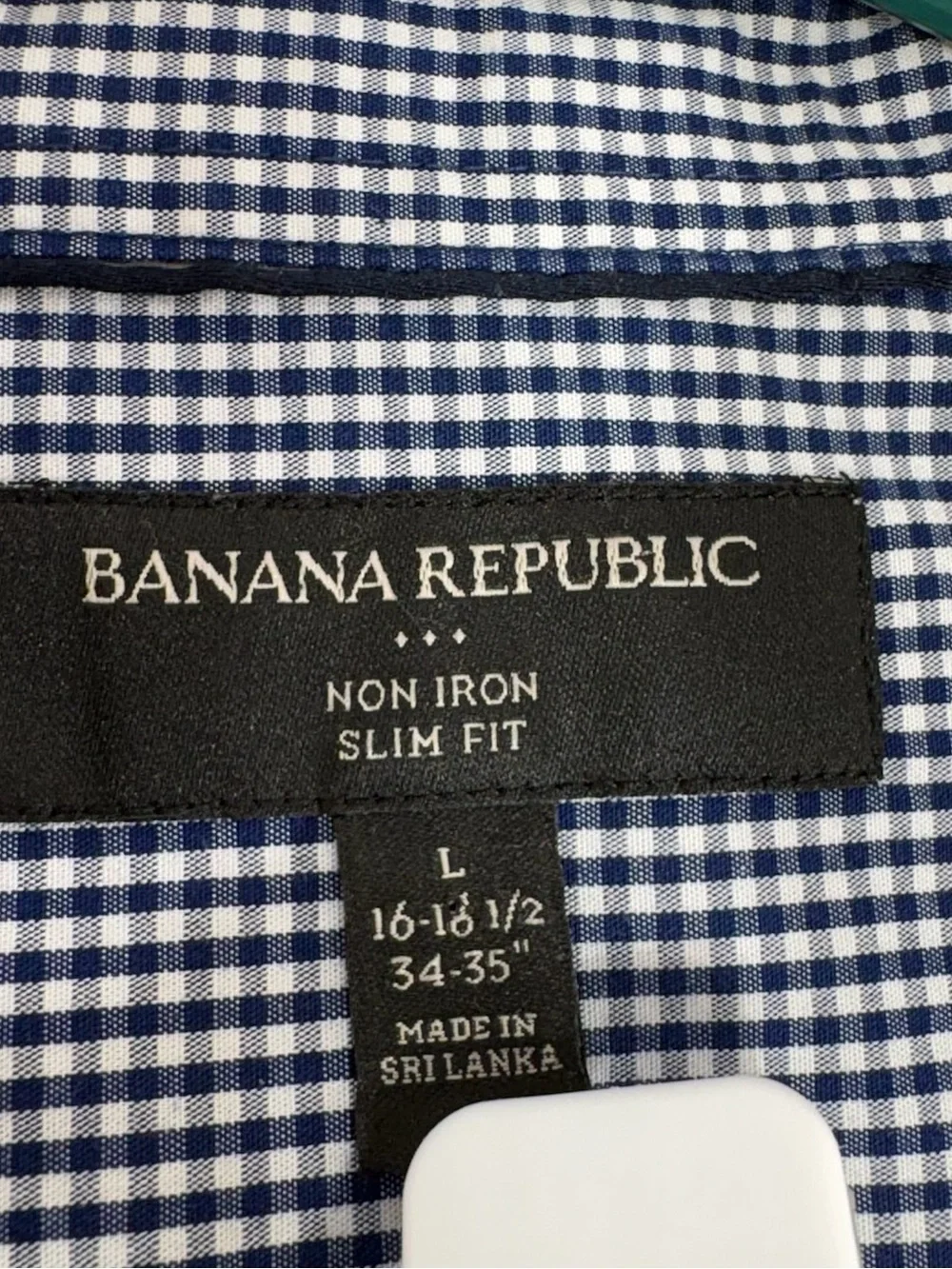 Banana Republic Men's Blue and White Micro-Check Button-Down Dress Shirt 3312